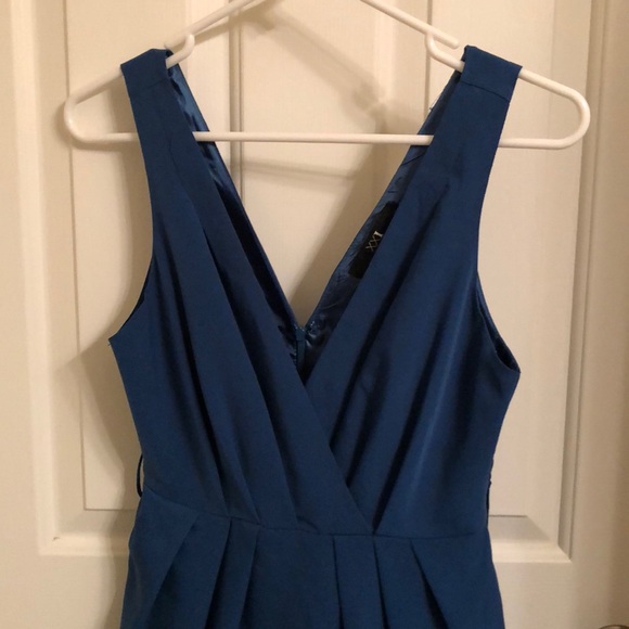 Dark Blue/Dark Teal V Neck Cocktail Dress - Picture 2 of 4